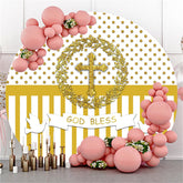 Lofaris Gold Glitter White God Bless Round Baby Shower Backdrop